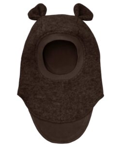 Supersøt og varm balaclava med små ører i tovet ull (80% ull og 20% polyester) fra HUTTEliHUT. Foret er laget av myk bomullsvelour som gjør den ekstra varm og vindtett på kalde dager. Ribbekanten rundt ansiktet er i bomull som gjør at den ikke klør. Vaskes fint på 30 grader ullprogram med vaskemiddel for ull/silke. Tørkes flatt.
