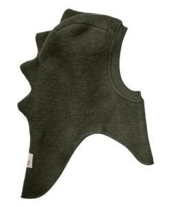 Kul og varm foret balaclava lue i tovet ull med dinosaur tagger. Den tovede ulla er laget av 80% ull og 20% polyamid. Foret er laget av myk bomullsvelour som gjør den ekstra varm og vindtett på kalde dager. Ribbekanten rundt ansiktet er i bomull som gjør at den ikke klør. Vaskes fint på 30 grader ullprogram med vaskemiddel for ull/silke. Tørkes flatt.