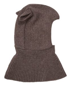 Fin og myk HUTTEliHUT-balaclava. Finstrikket med små ører på begge sider. Luen har en strikket ribbekant rundt åpningen for å sikre god passform. Laget av 70% merinoull og 30% kashmir. Kan vaskes på 30 grader ullprogram med vaskemiddel for ull/silke. Tørkes flatt. Sertifisert med Standard 100 fra OEKO-TEX®.