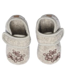 Melton ulltøfler med borrelås og skinnsåle hortensia beige melange