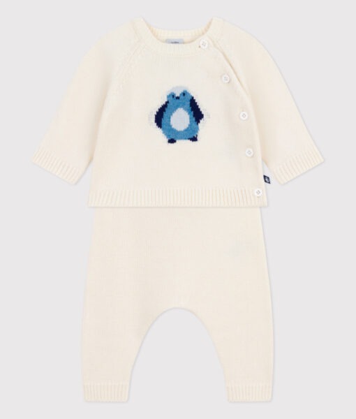 Petit Bateau sett jakke og bukse ull/bomull pingvin marshmallow multico - Image 4