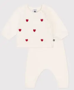 Alternative view of Petit Bateau sett jakke og bukse ull/bomull hjerter marshmallow pompei