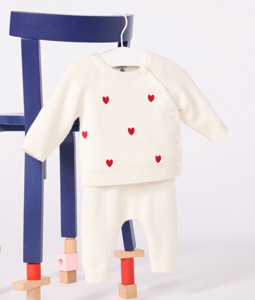 Petit Bateau sett jakke og bukse ull/bomull hjerter marshmallow pompei - Image 3