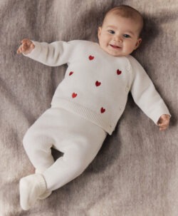Petit Bateau sett jakke og bukse ull/bomull hjerter marshmallow pompei