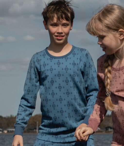 Joha genser barn ull/bomull snøkrystaller Blue