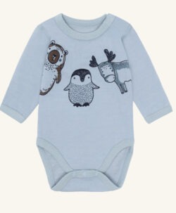 Hust&Claire body ull/bambusviskose søte dyr Baby Blue