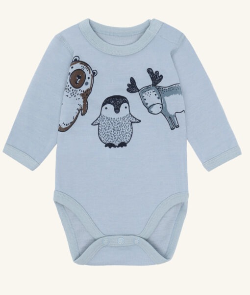 Hust&Claire body ull/bambusviskose søte dyr Baby Blue