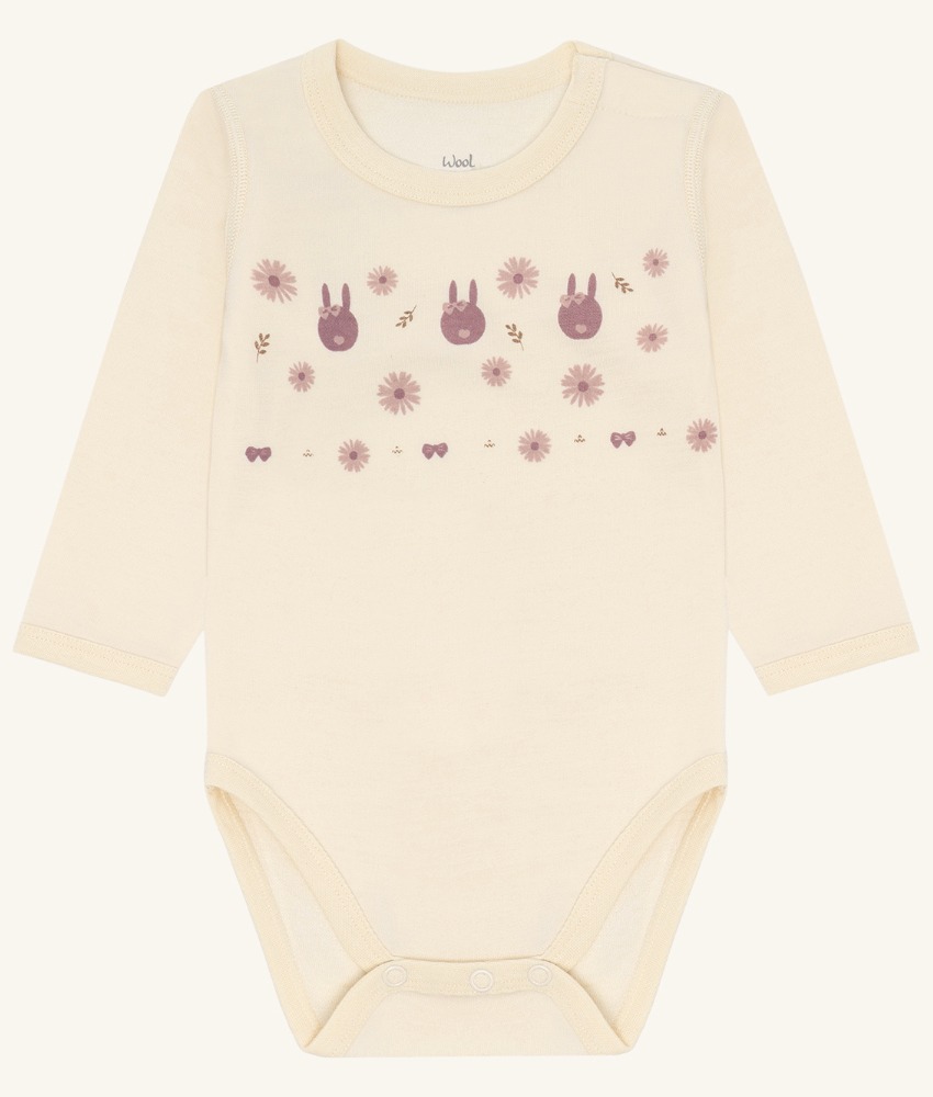 Hust&Claire body ull/bambusviskose kanin og blomster Off White