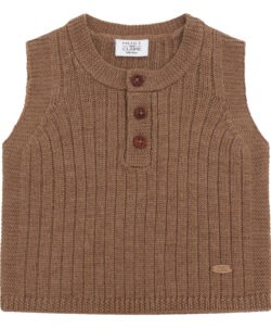 Hust&Claire vest i ribb ull med treknapper Coca Mocha