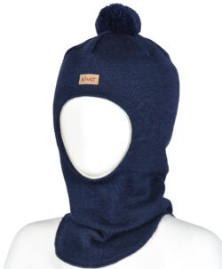 KIVAT foret balaclava ull med en dusk og logo Marineblå
