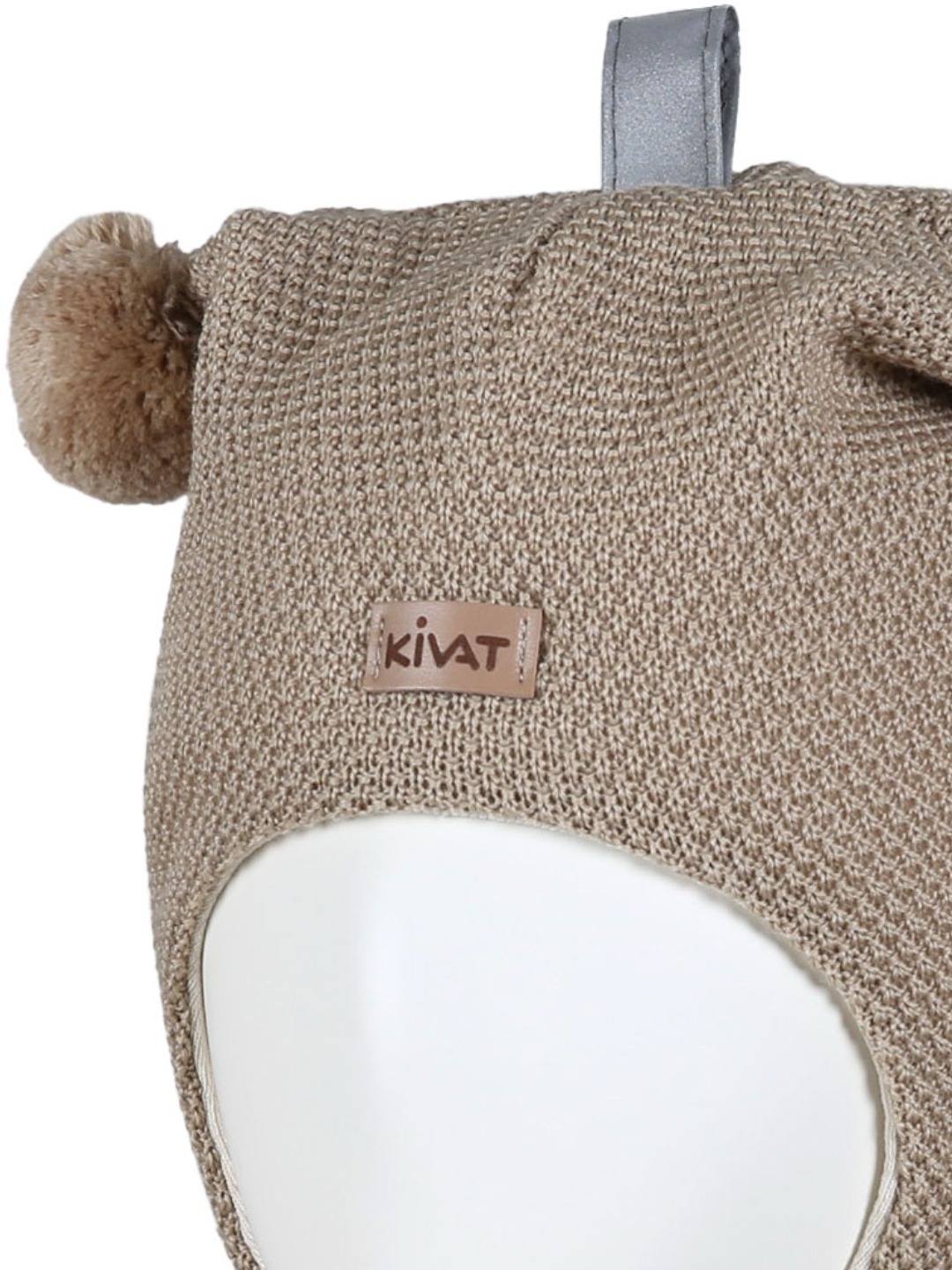 KIVAT foret balaclava i merinoull perlestrikk dusker refleks og logo Lys Beige - Image 2