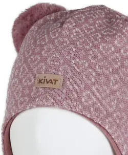 Alternative view of KIVAT foret knytelue i ull to store dusker hjertemønster og logo Gammelrosa og Off-White