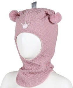 KIVAT foret balaclava i ull to dusker refleks og krone vaffelstrikk Pudderrosa