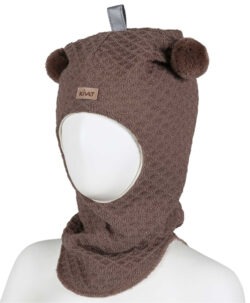 KIVAT foret balaclava i ull to dusker refleks og logo vaffelstrikk Sjokoladebrun