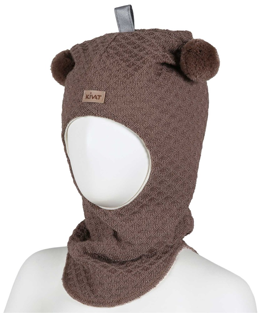 KIVAT foret balaclava i ull to dusker refleks og logo vaffelstrikk Sjokoladebrun - Image 2
