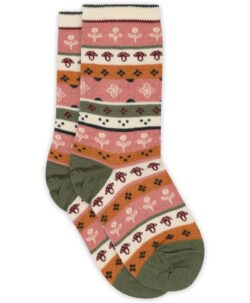 Retro sokker fra mp Denmark med et lekent mønster av sopp og blomster. Laget av 60% ull, 24% bomull, 15% polyamid og 1% elastan. Vaskes på ullprogram i vaskemaskinen med vaskemiddel for ull/silke. Sertifisert med Standard 100 fra OEKO-TEX®.
