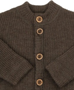 Joha ribbestrikket jakke med kokosknapper i 100% merinoull Brun Melange