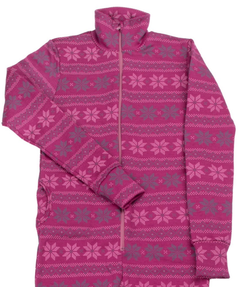 Joha Dame onepiece ulldress med glidelås, lommer og tommelhull snowflake Rosa - Image 2