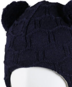 Alternative view of KIVAT foret balaclava i ull med to dusker struktur strikk Marineblå