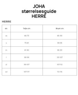 Joha størrelsesguide herre