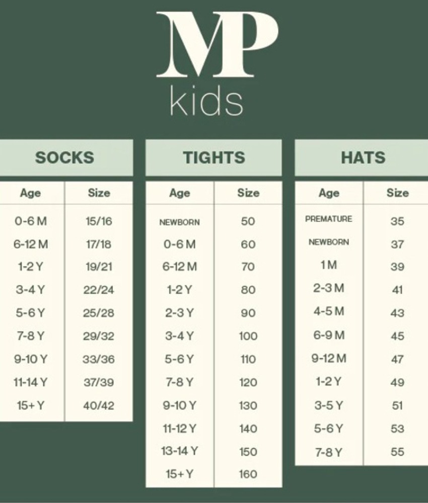MP kids størrelsesguide