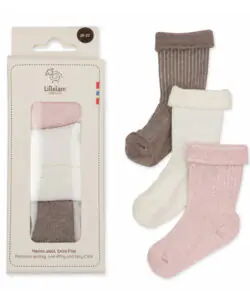 Lillelam 3-pack babysokker i ull gavepakke Himmelrosa