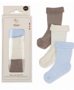 Lillelam 3-pack babysokker i ull gavepakke Himmelblå