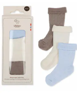 Lillelam 3-pack babysokker i ull gavepakke Himmelblå