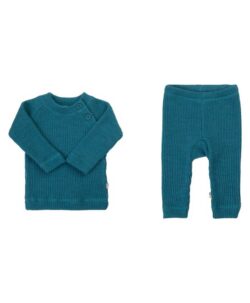 Joha ribbestrikket bukse i 100% merinoull Turquoise